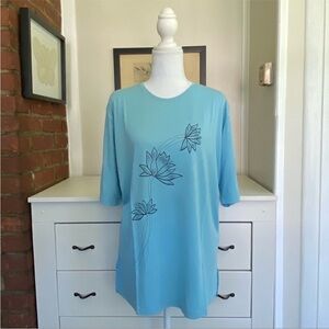 Aqua Floral Scoop-Neck Women's Tunic